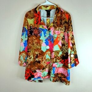 Ali Miles 1X multi color tunic top.100% polyester. Art to wear.NWT